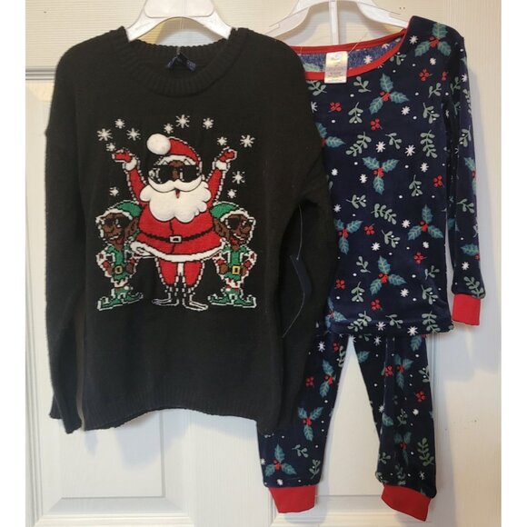 Three Peice Tahari Santa & Elves Sweater Sz 4T & Modern Kids Pajama Set Sz 3T - Picture 1 of 5